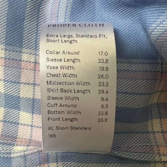 $165 Proper Cloth California Plaid Shirt XL Faded Blue Pink Rose 100% Cotton - Picture 9 of 9